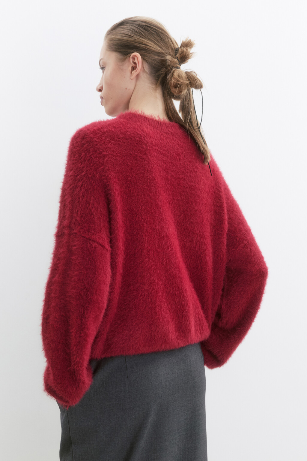 Джемпер вязаный пушистый - цвет бордовый - 5
