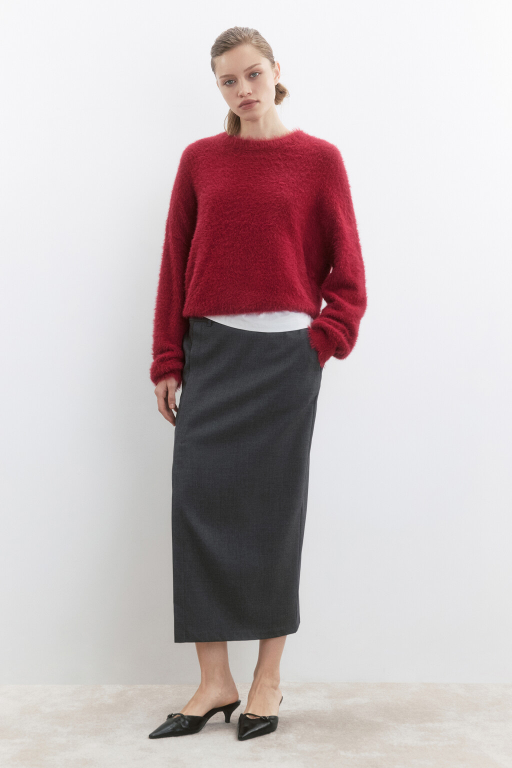 Джемпер вязаный пушистый - цвет бордовый - 6