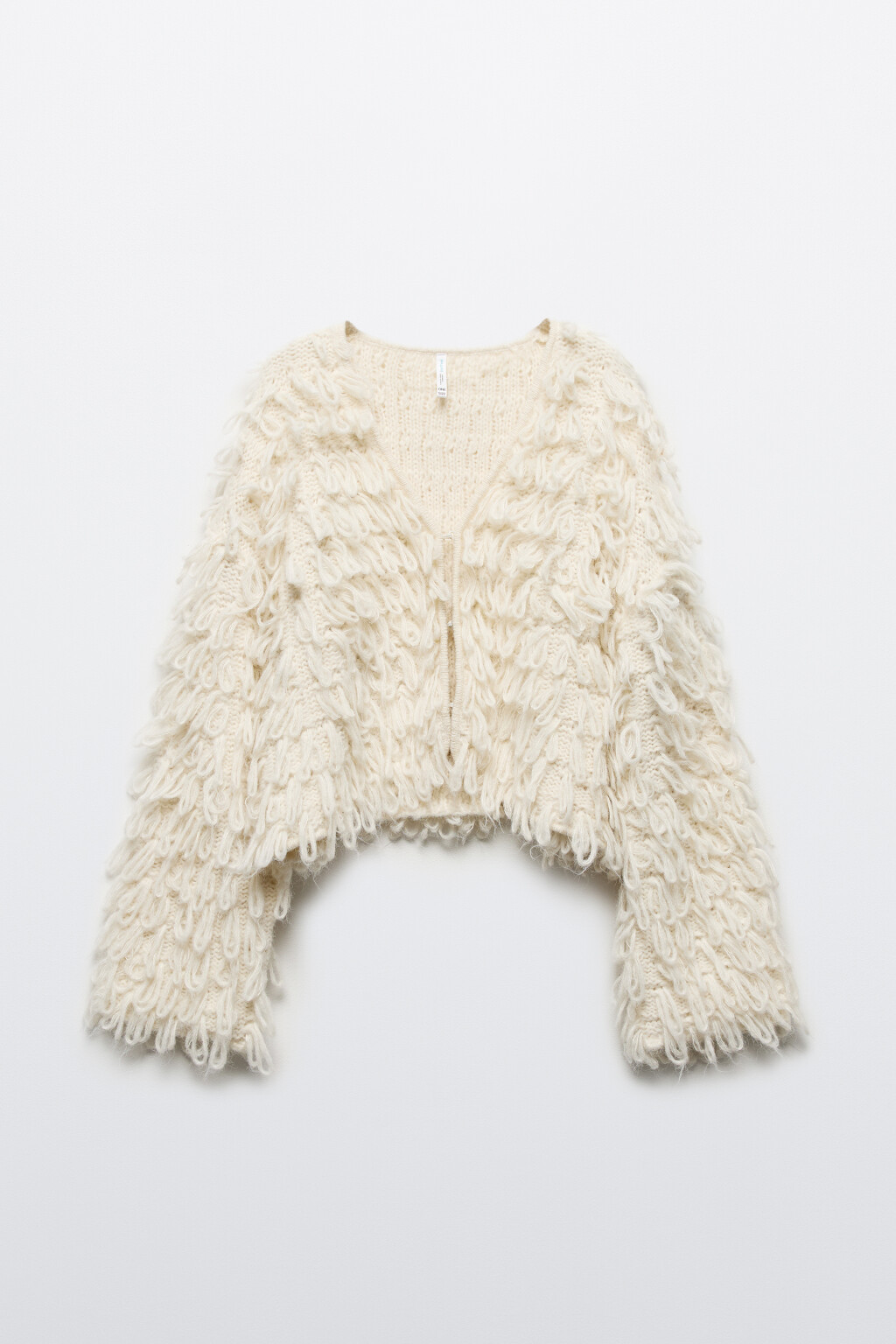 Кардиган на крючках вязаный с бахромой - цвет молочный - 9