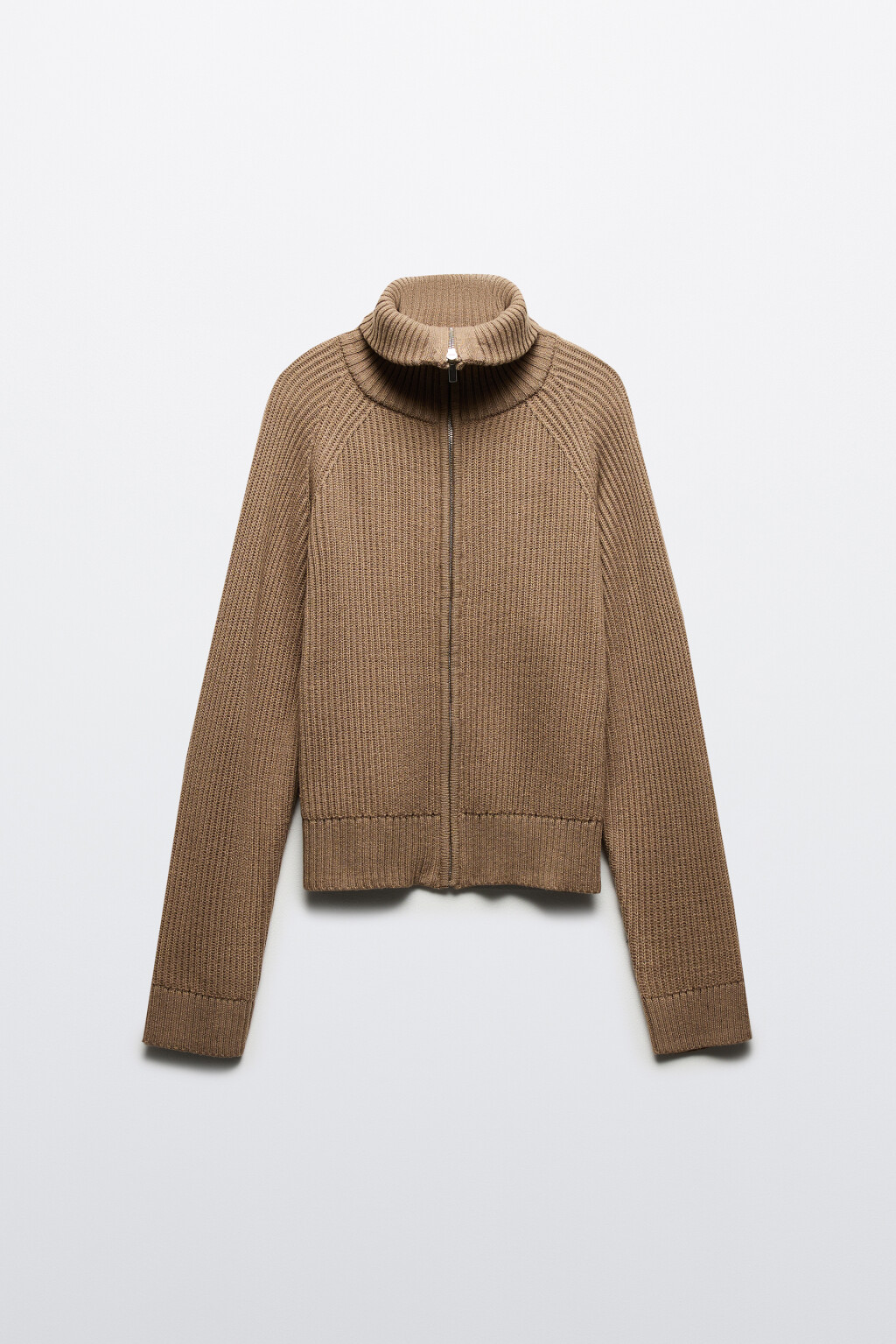Кардиган вязаный на молнии с отложным воротником - цвет бежевый - 10