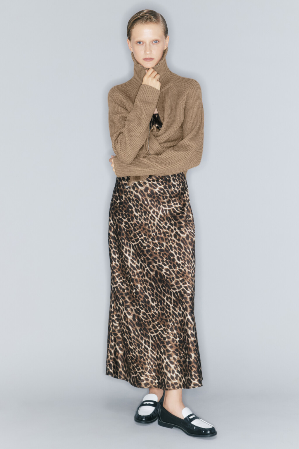 Кардиган вязаный на молнии с отложным воротником - цвет бежевый - 3