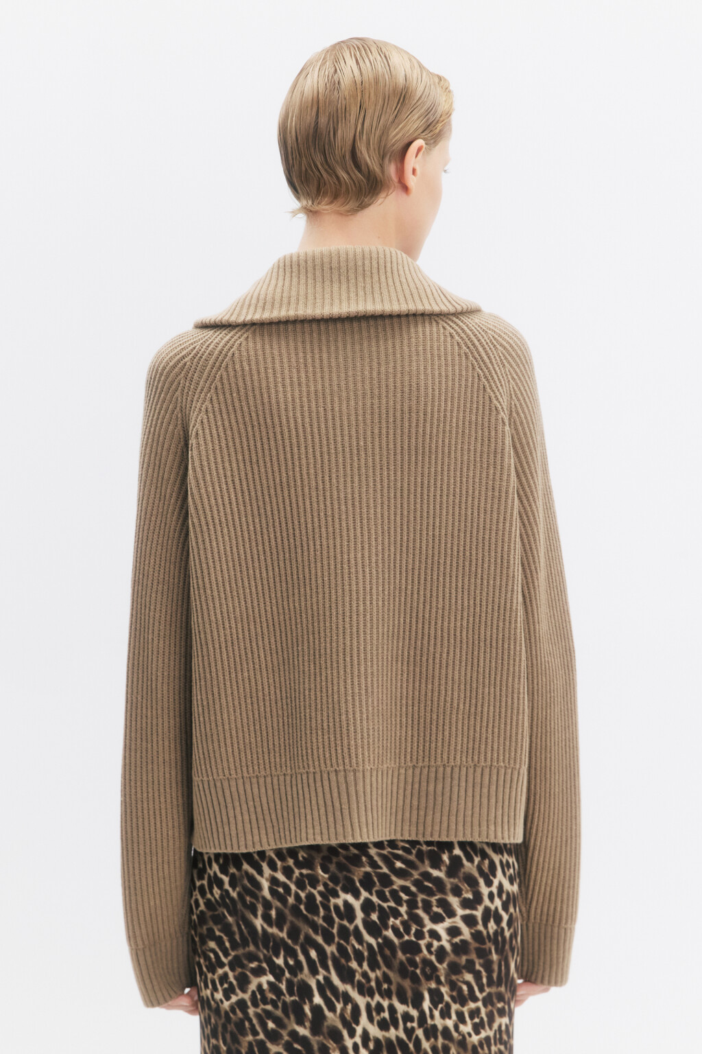 Кардиган вязаный на молнии с отложным воротником - цвет бежевый - 6