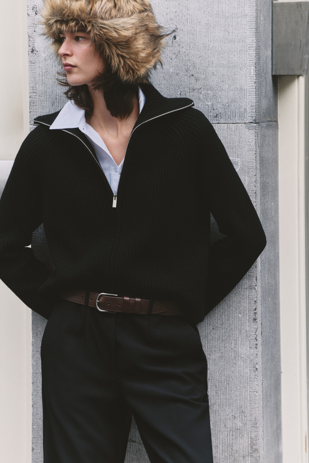 Кардиган вязаный на молнии с отложным воротником - цвет черный - 8