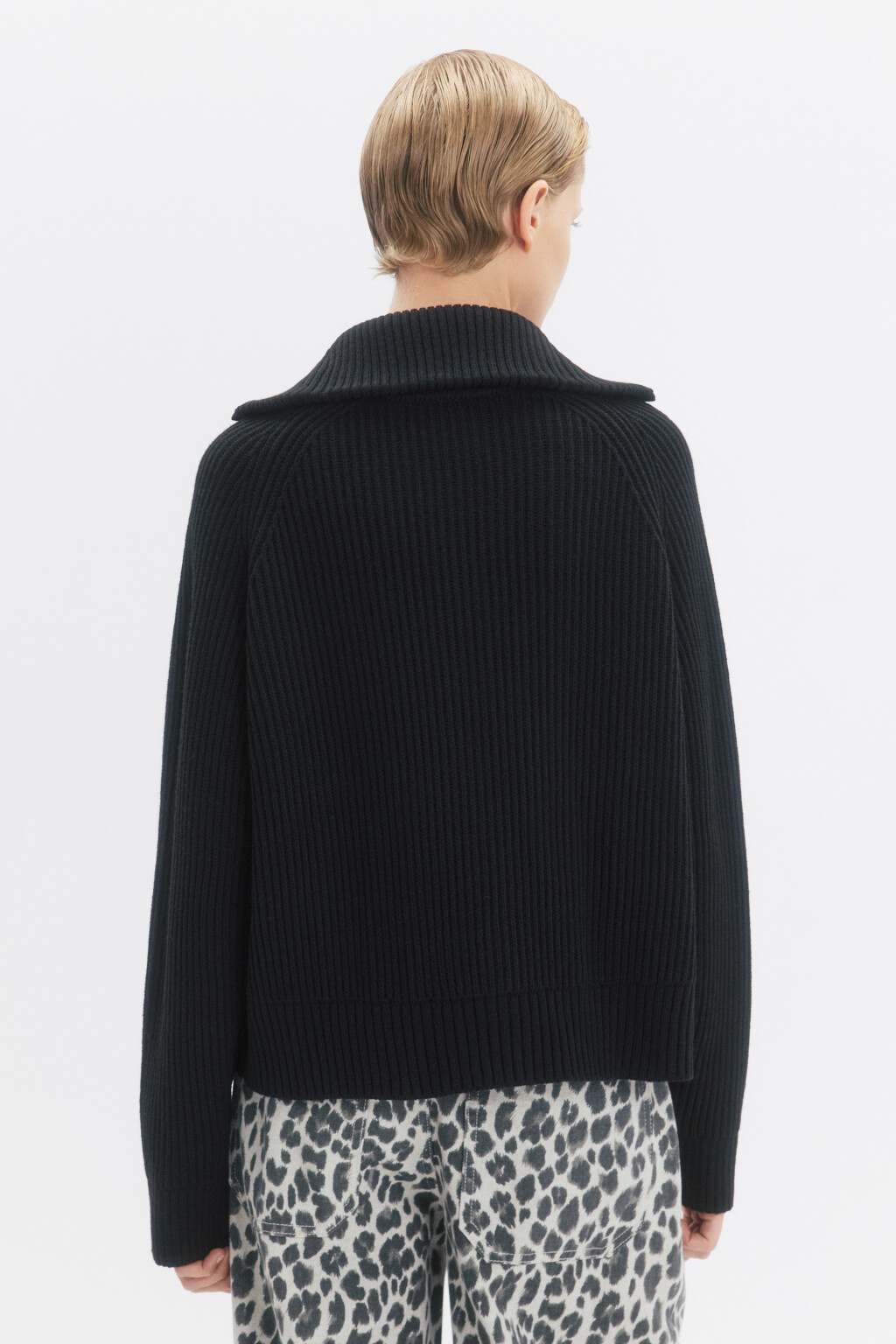 Кардиган вязаный на молнии с отложным воротником - цвет черный - 4