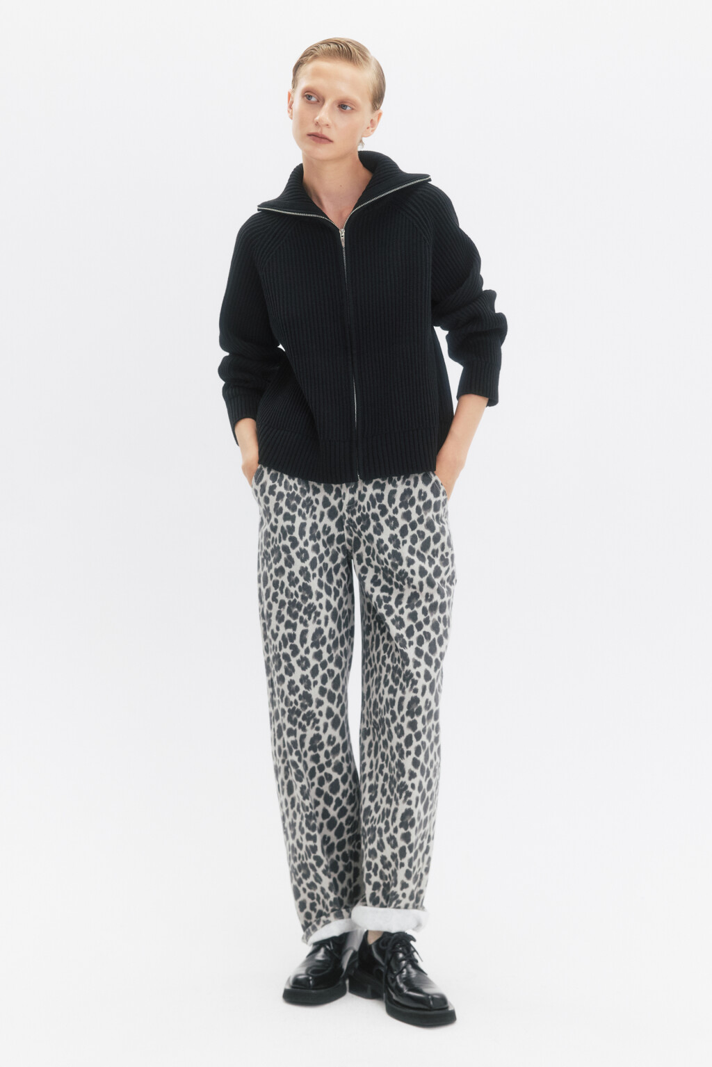 Кардиган вязаный на молнии с отложным воротником - цвет черный - 5