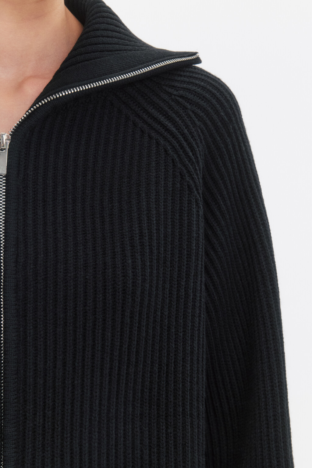 Кардиган вязаный на молнии с отложным воротником - цвет черный - 7
