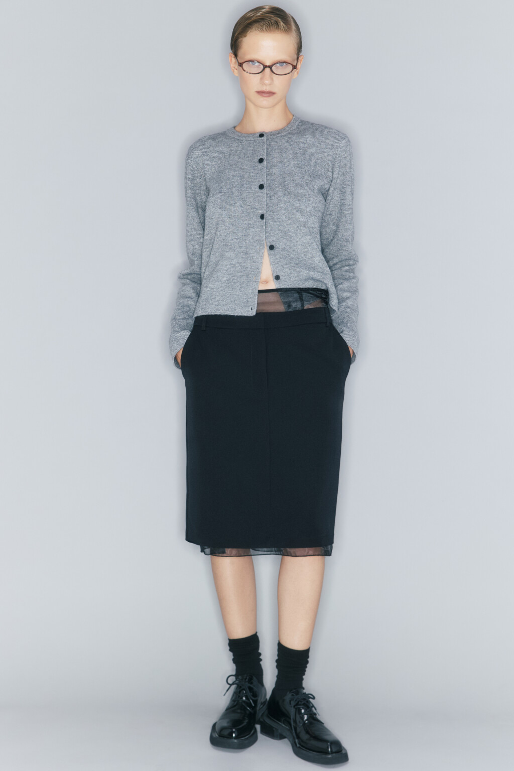 Кардиган на пуговицах вязаный в рубчик - цвет серый - 3