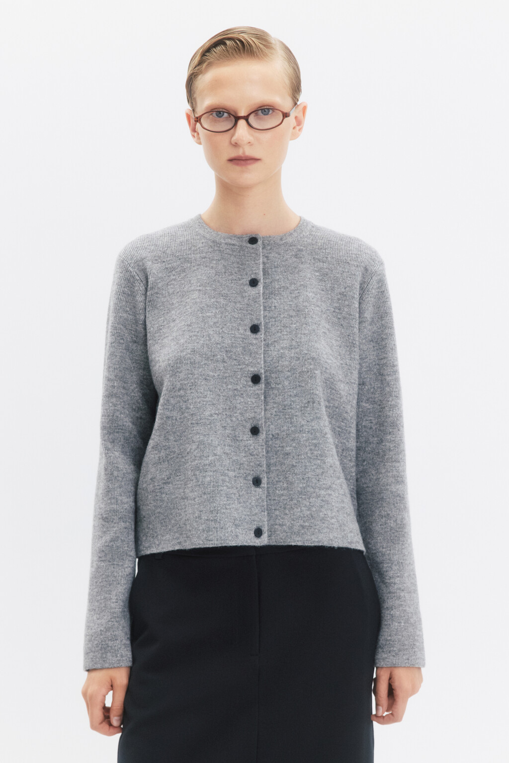 Кардиган на пуговицах вязаный в рубчик - цвет серый - 5