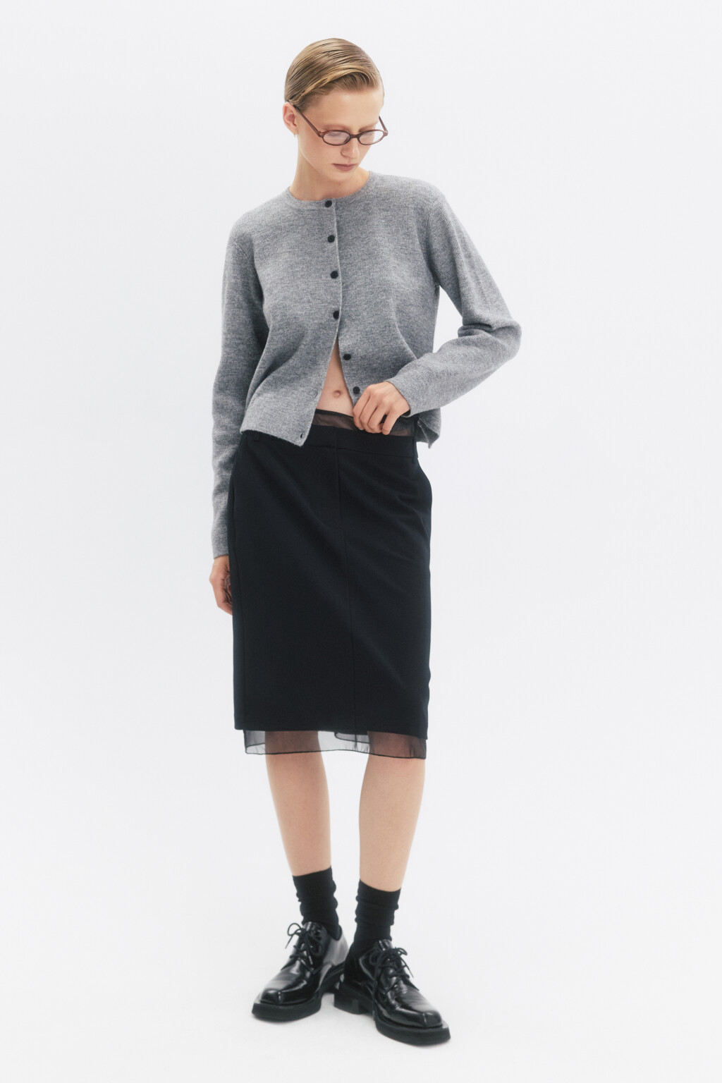 Кардиган на пуговицах вязаный в рубчик - цвет серый - 9