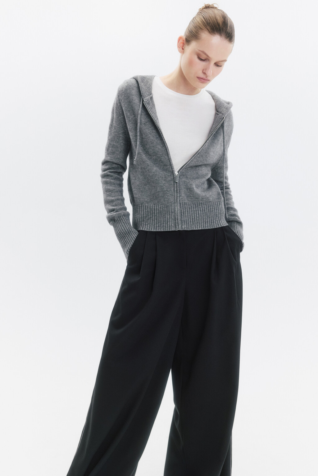 Кардиган вязаный на молнии с капюшоном - цвет серый - 9