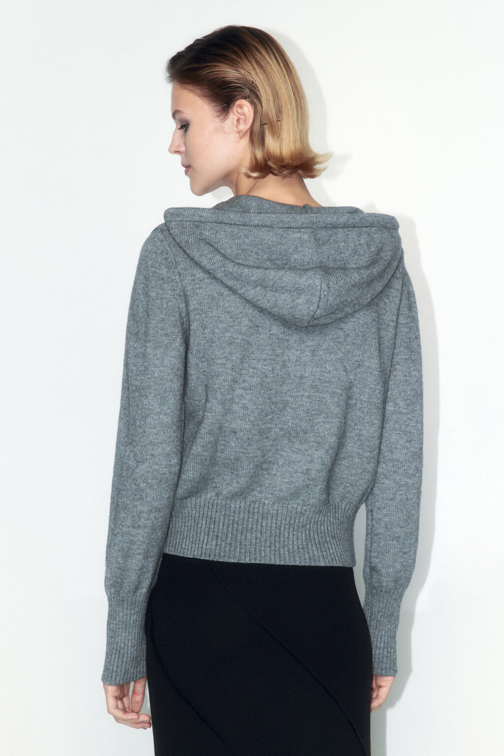 Кардиган вязаный на молнии с капюшоном - цвет серый - 4