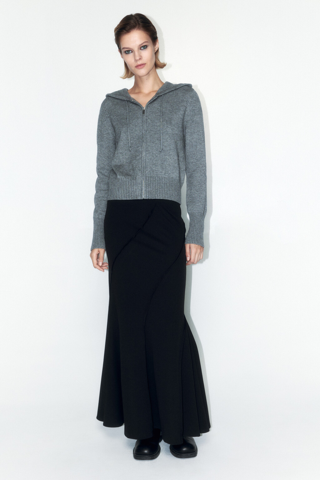 Кардиган вязаный на молнии с капюшоном - цвет серый - 5