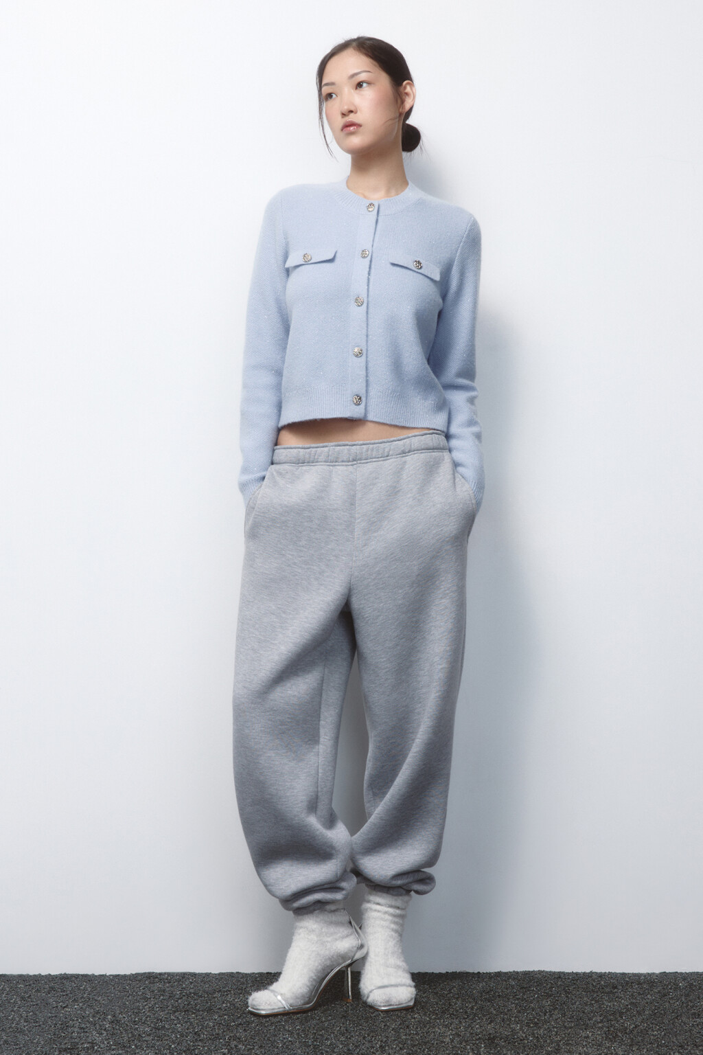 Кардиган вязаный с золотистыми пуговицами - цвет голубой - 5