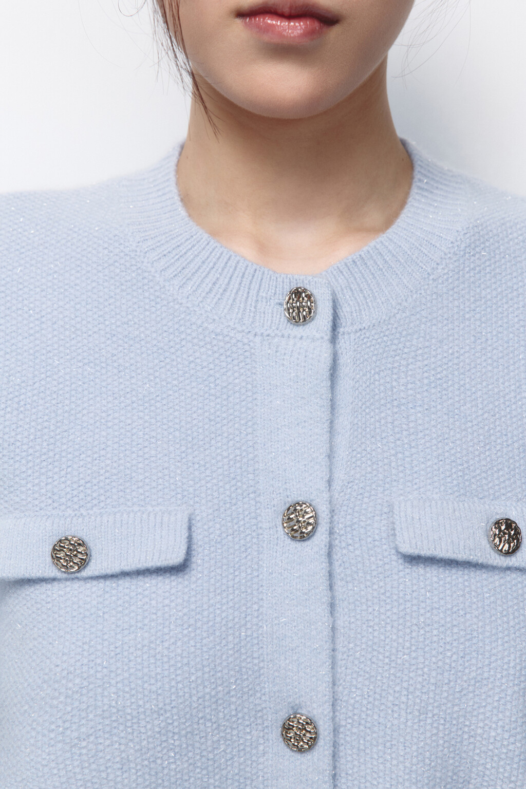 Кардиган вязаный с золотистыми пуговицами - цвет голубой - 7