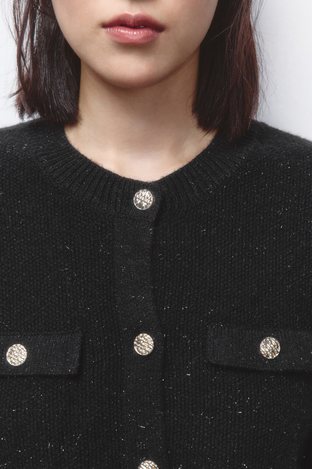 Кардиган вязаный с золотистыми пуговицами - цвет черный - 6