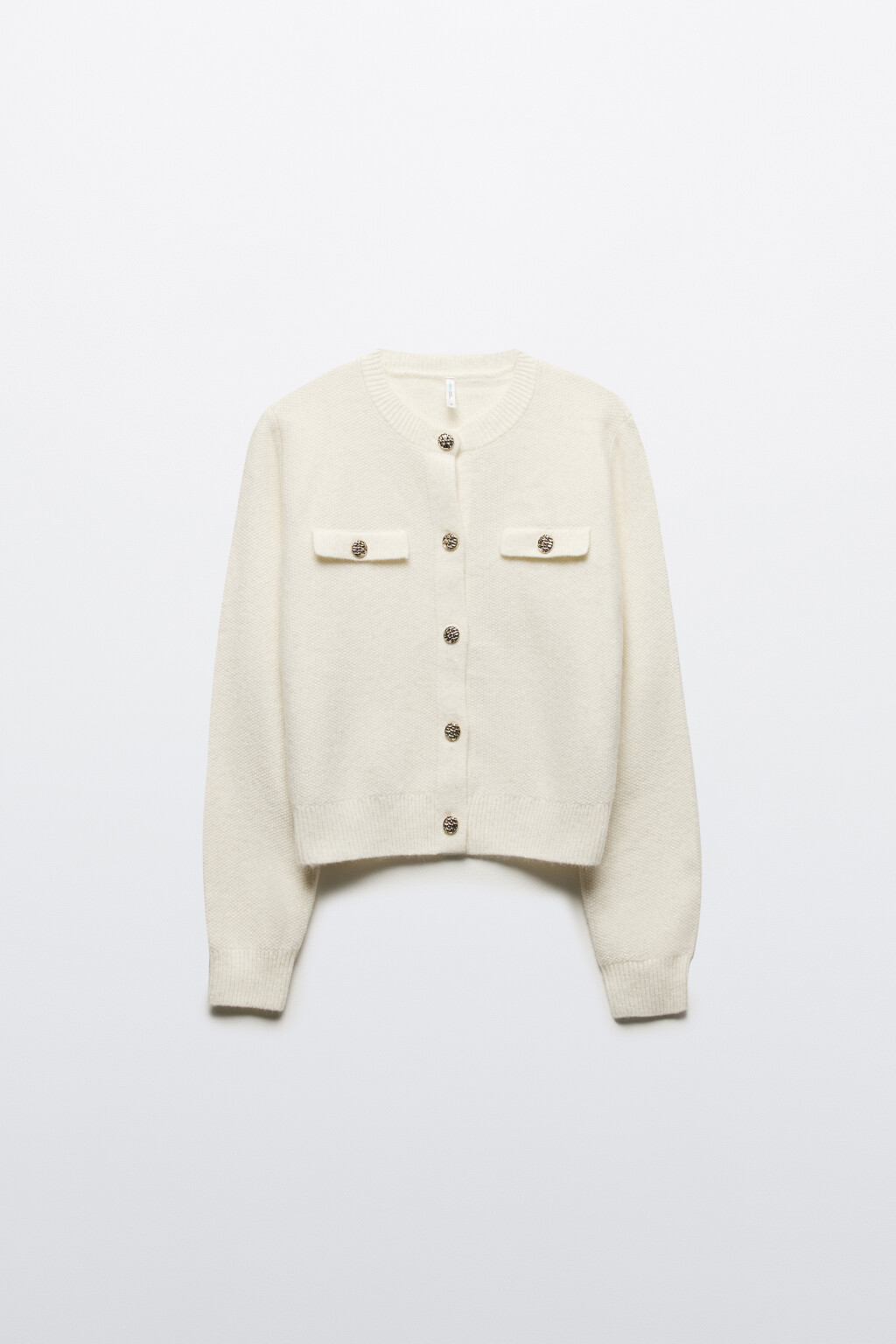 Кардиган вязаный с золотистыми пуговицами - цвет молочный - 7