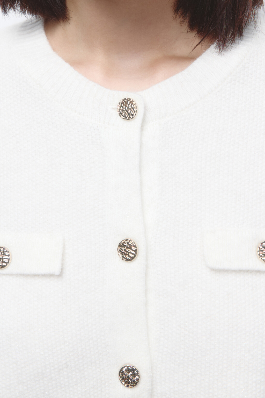 Кардиган вязаный с золотистыми пуговицами - цвет молочный - 5