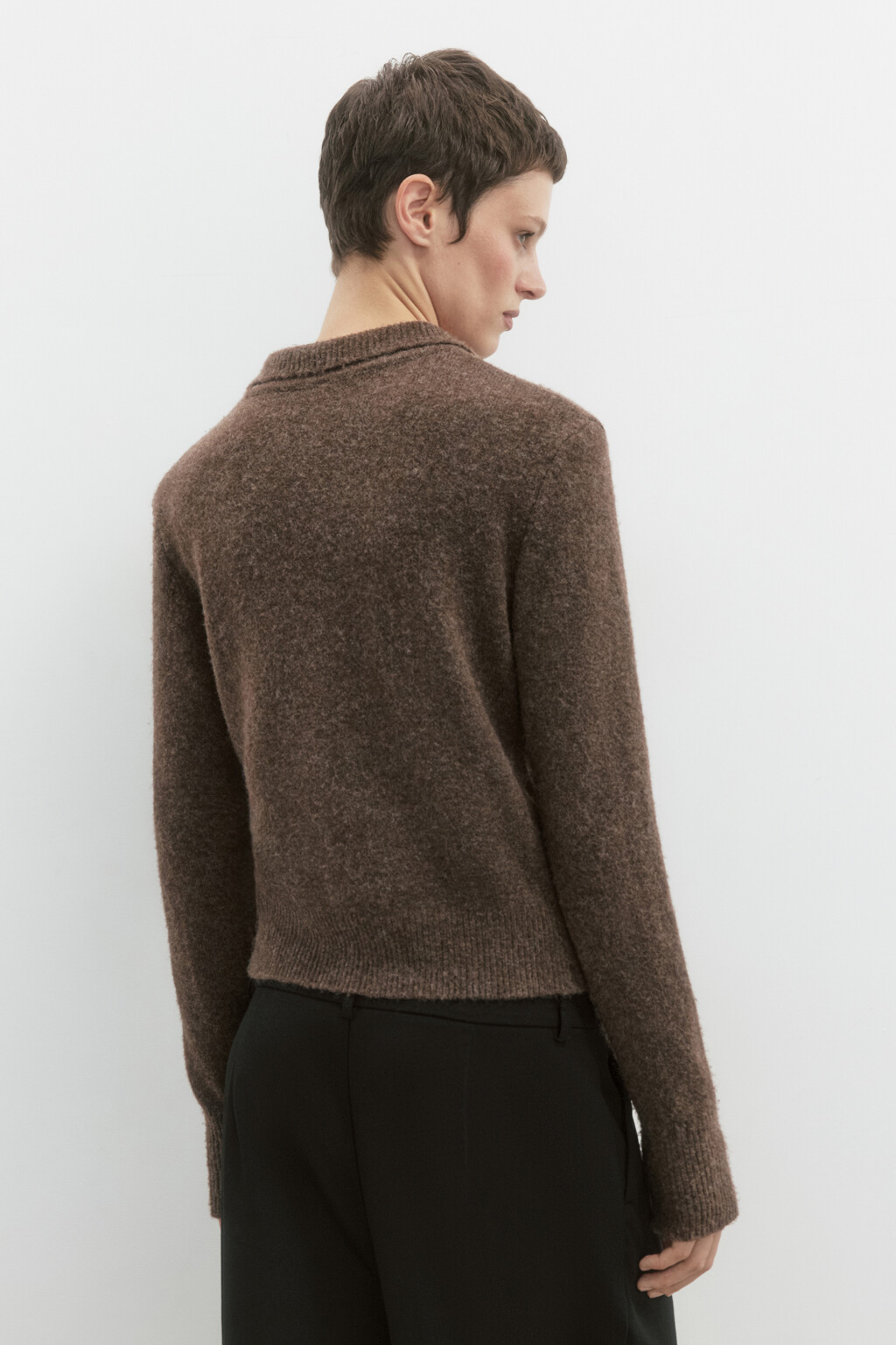 Кардиган на молнии вязаный с воротником - цвет коричневый - 5