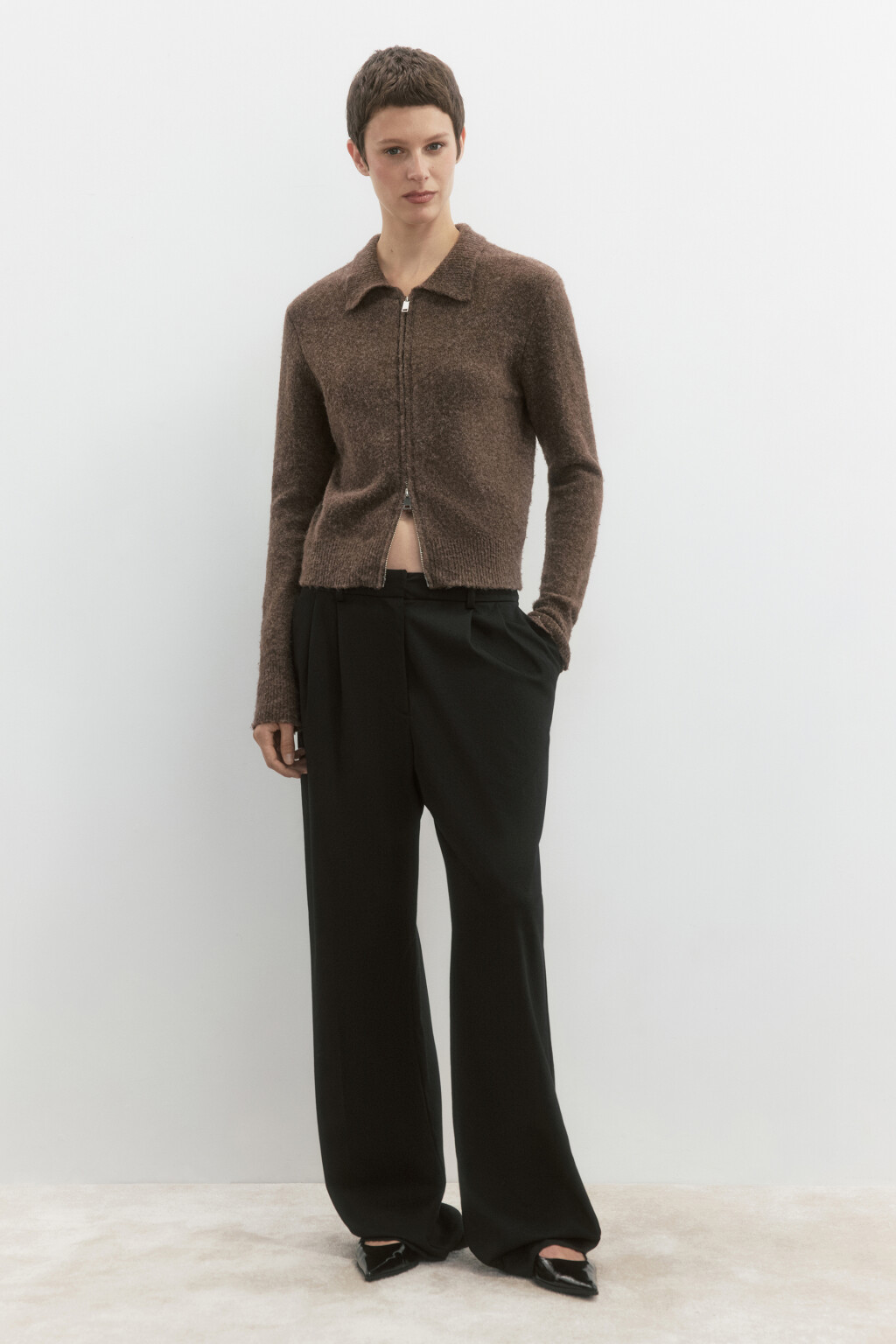 Кардиган на молнии вязаный с воротником - цвет коричневый - 6