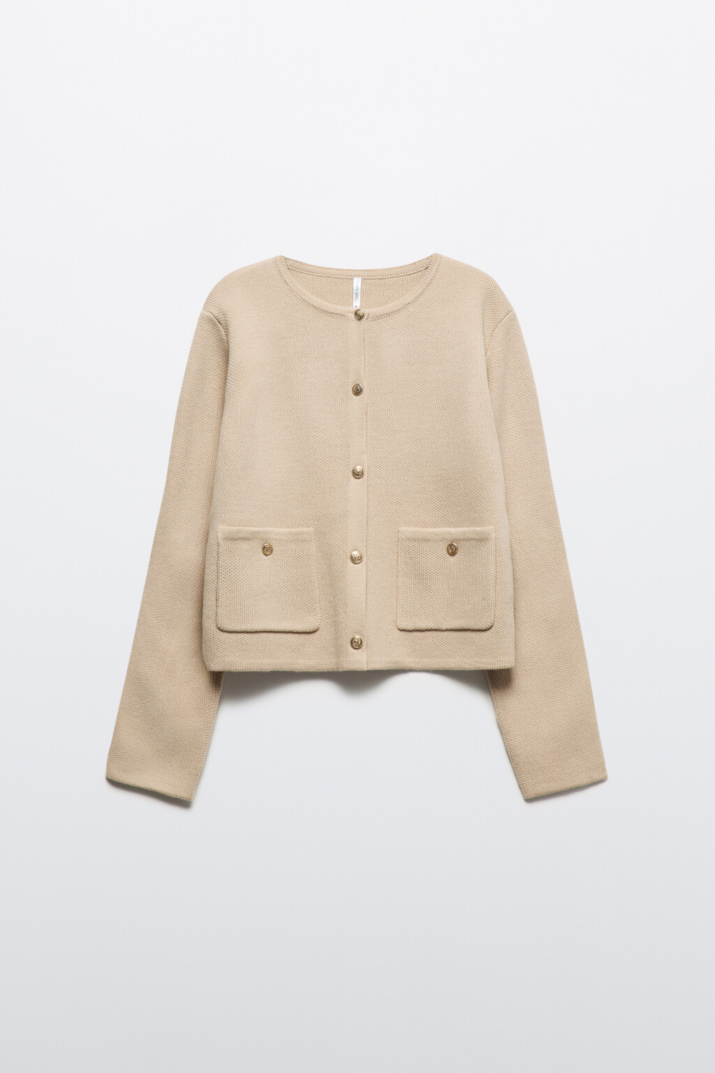 Кардиган вязаный жаккардовый с круглым вырезом - цвет бежевый - 8