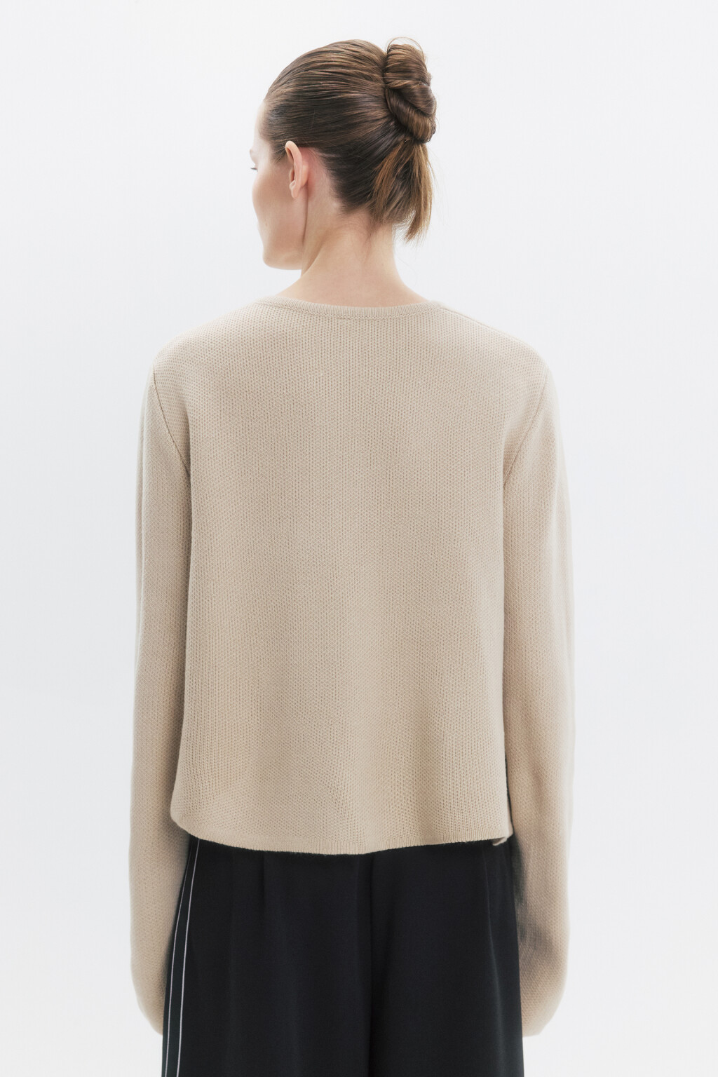 Кардиган вязаный жаккардовый с круглым вырезом - цвет бежевый - 3