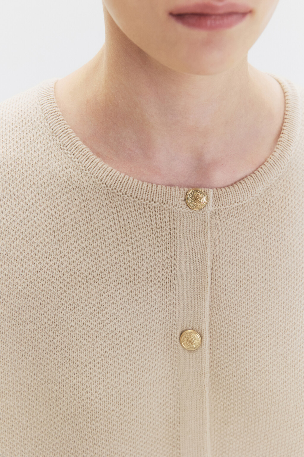 Кардиган вязаный жаккардовый с круглым вырезом - цвет бежевый - 6