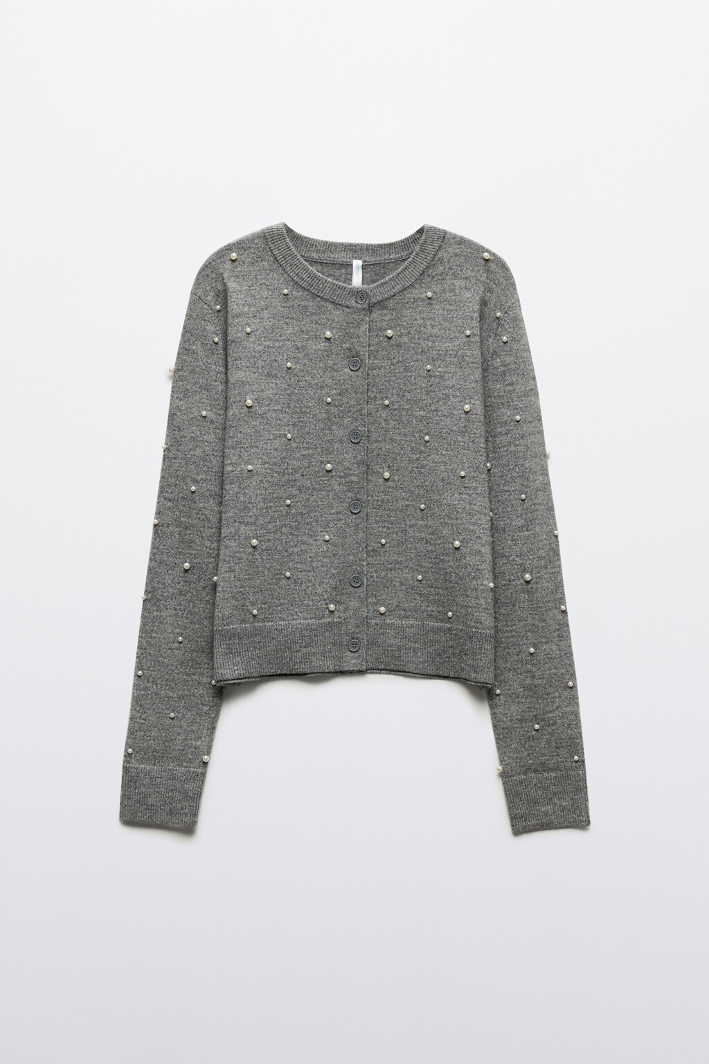 Кардиган на пуговицах вязаный с декором - цвет серый - 9