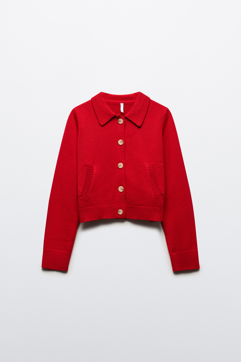 Кардиган на пуговицах укороченный с воротником - цвет красный - 8