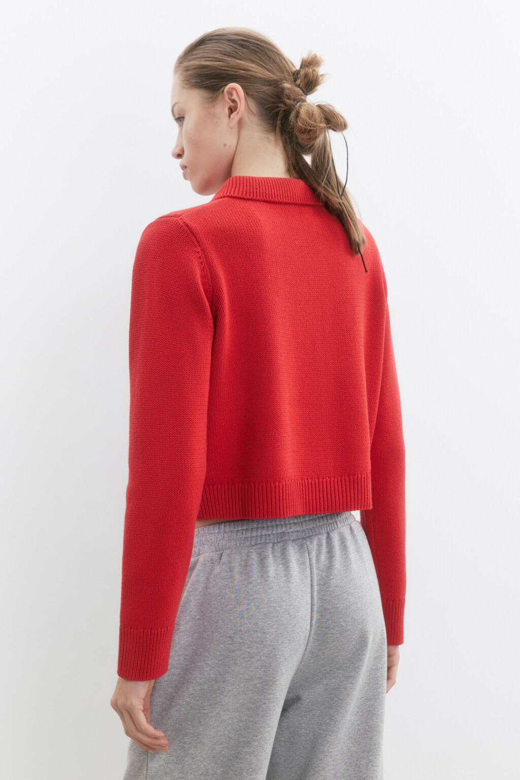 Кардиган на пуговицах укороченный с воротником - цвет красный - 4