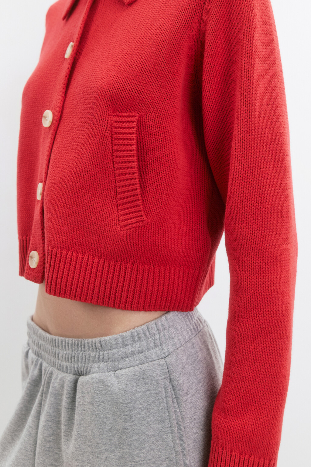 Кардиган на пуговицах укороченный с воротником - цвет красный - 7