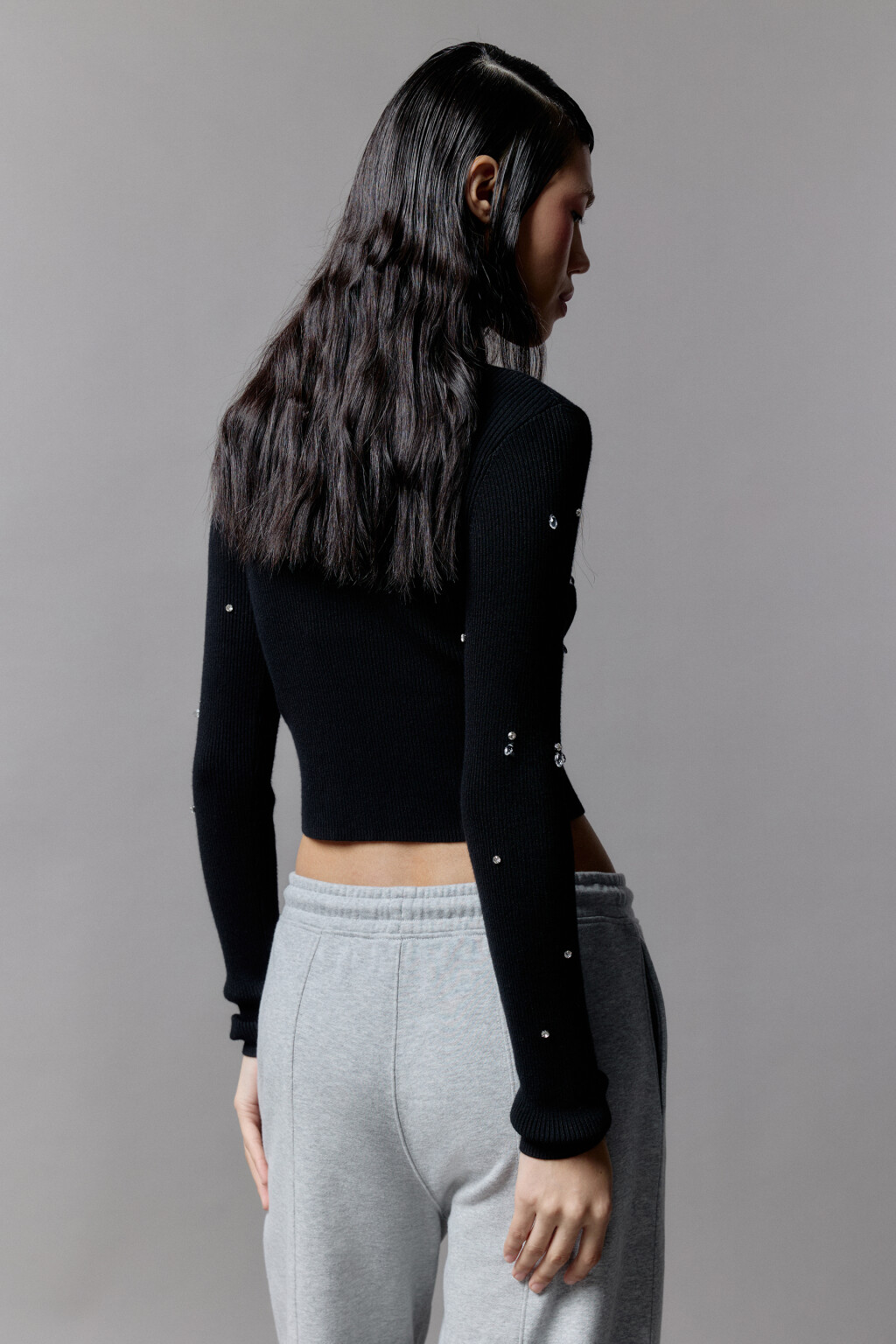 Кардиган на пуговицах вязаный с декором - цвет черный - 3