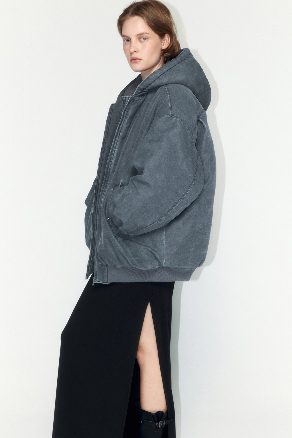 Куртка-бомбер oversize с вареным эффектом - цвет серый - 4