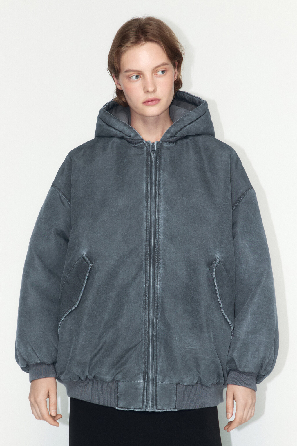 Куртка-бомбер oversize с вареным эффектом - цвет серый - 2