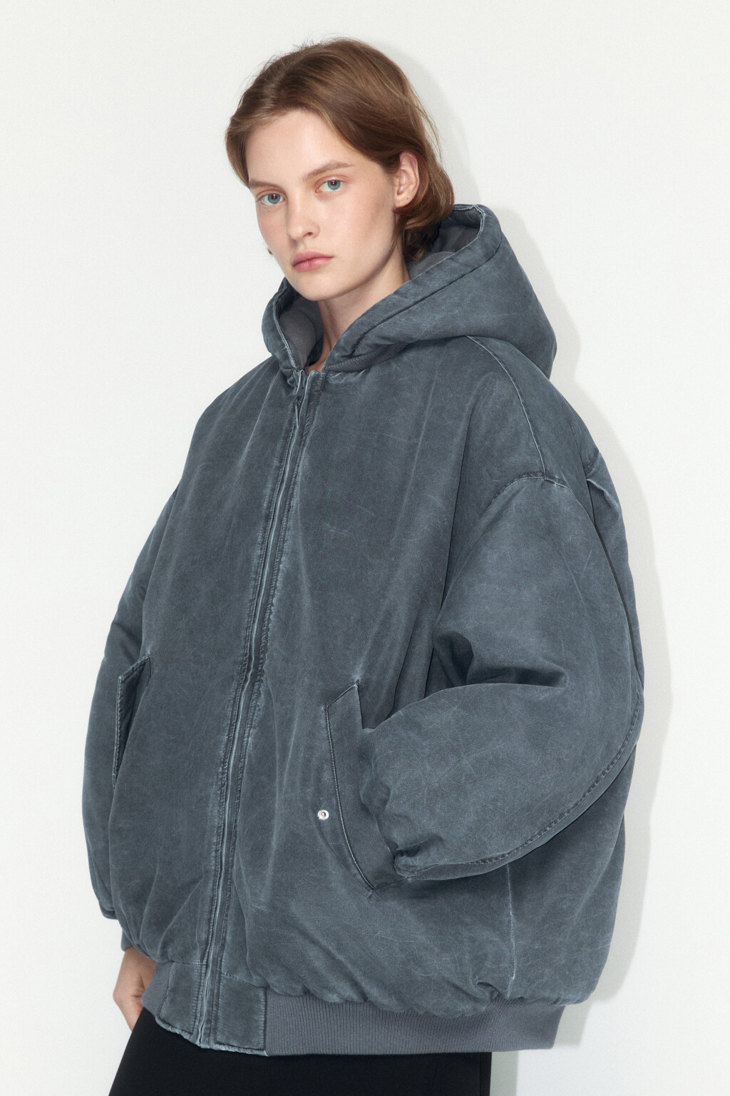 Куртка-бомбер oversize с вареным эффектом - цвет серый - 1