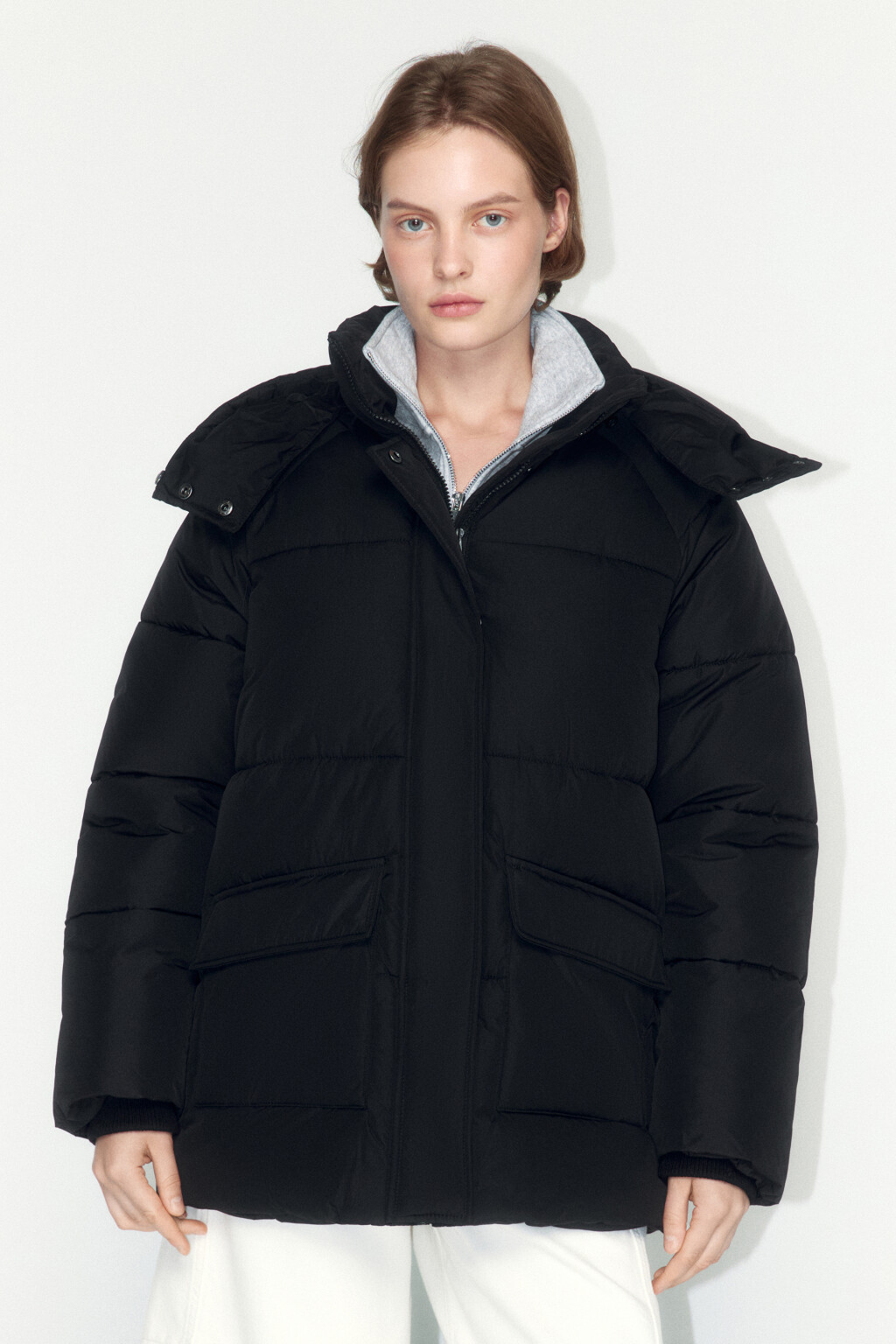 Куртка стеганая с воротником-стойкой и капюшоном - цвет черный - 2