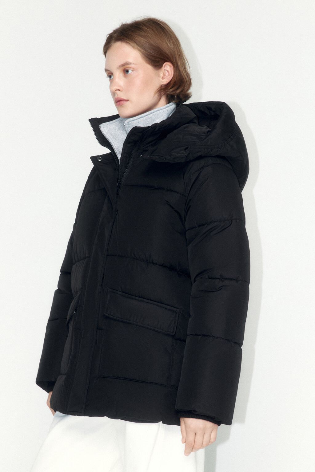 Куртка стеганая с воротником-стойкой и капюшоном - цвет черный - 3