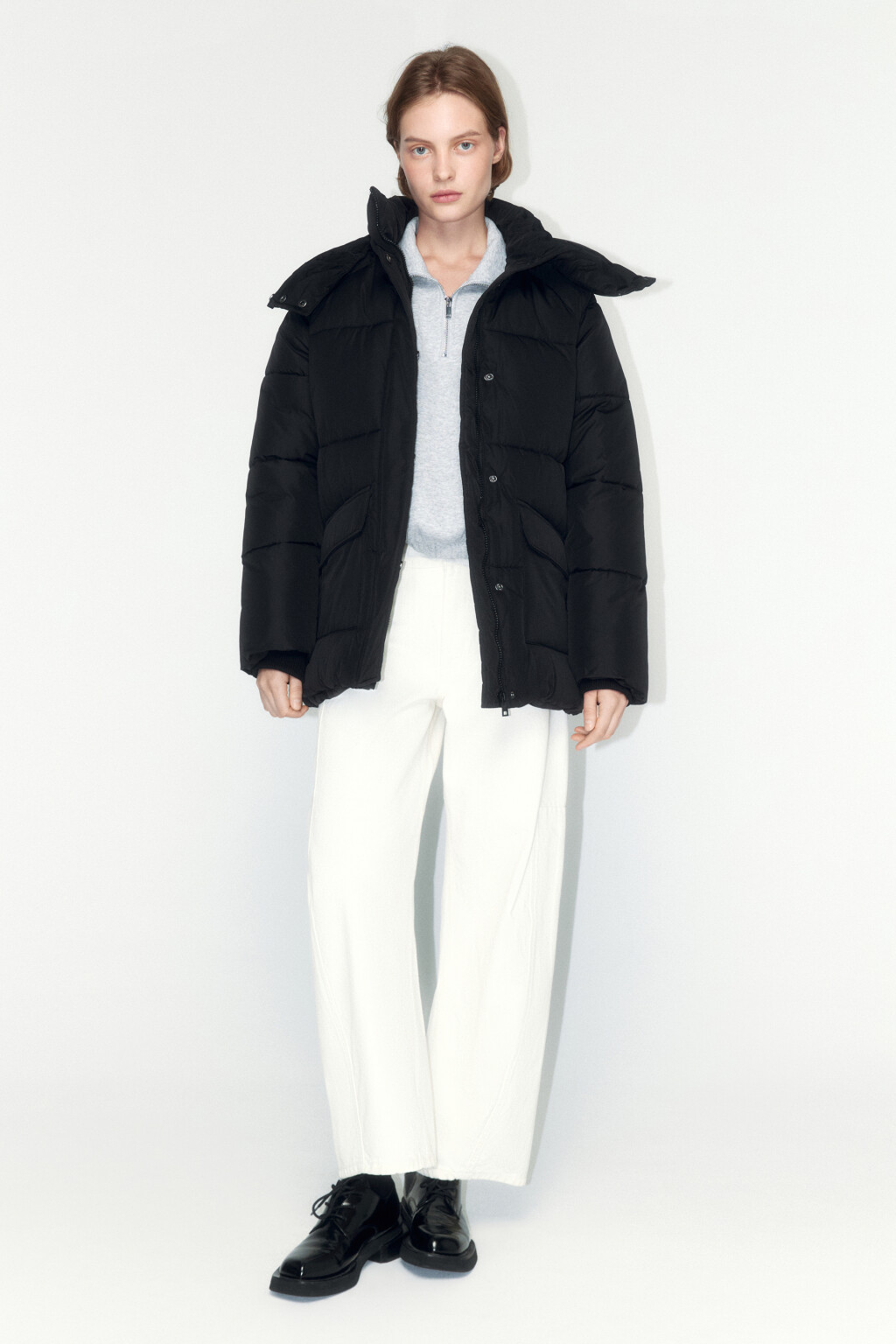 Куртка стеганая с воротником-стойкой и капюшоном - цвет черный - 5