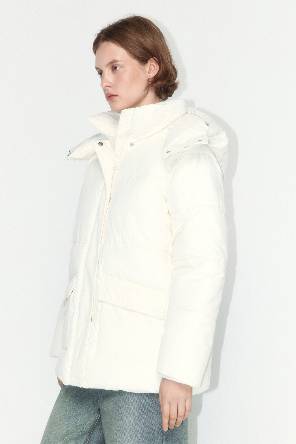 Куртка стеганая с воротником-стойкой и капюшоном - цвет молочный - 3