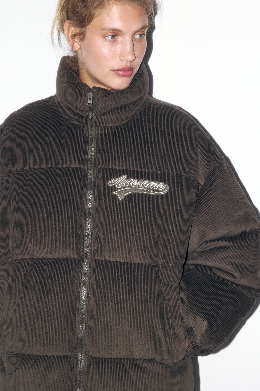 Куртка oversize стеганая с вельветовой фактурой - цвет зеленый - 1