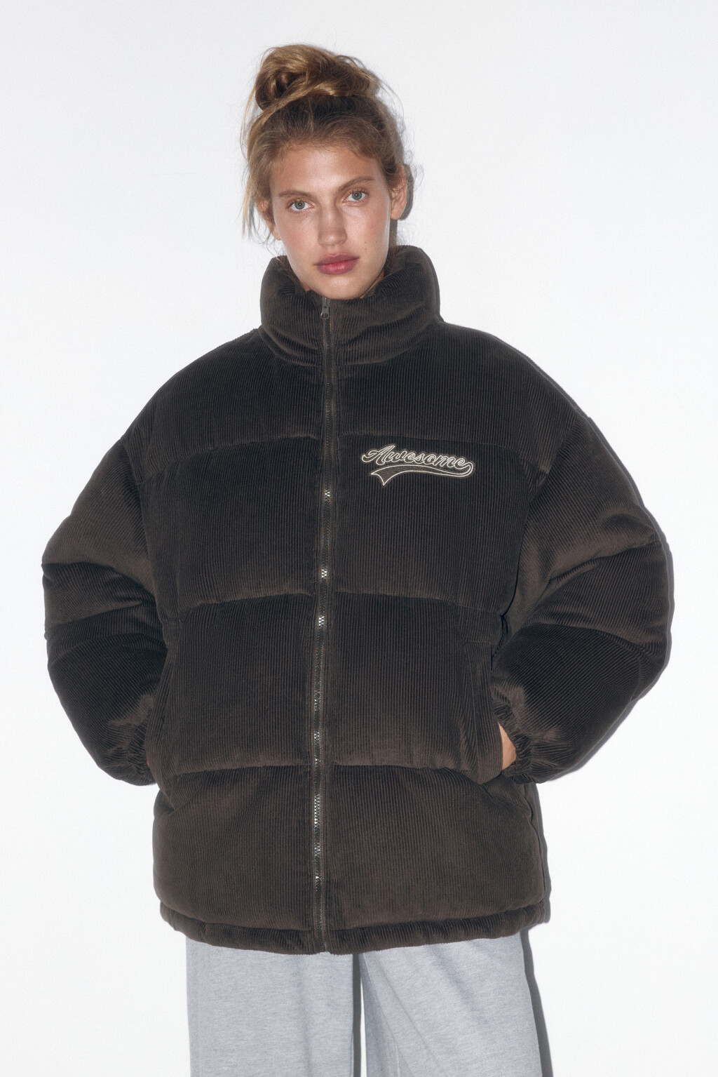 Куртка oversize стеганая с вельветовой фактурой - цвет зеленый - 3