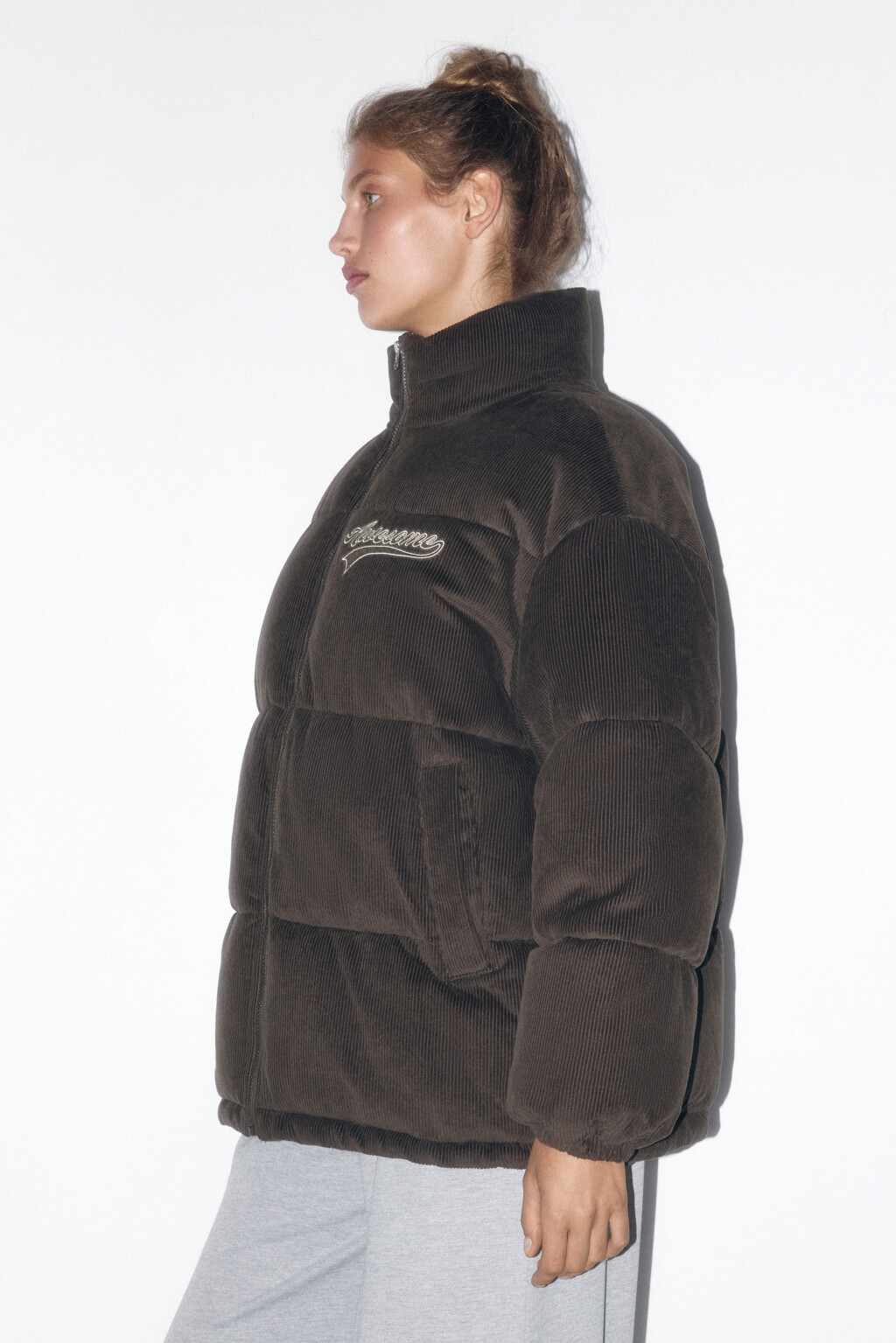 Куртка oversize стеганая с вельветовой фактурой - цвет зеленый - 4