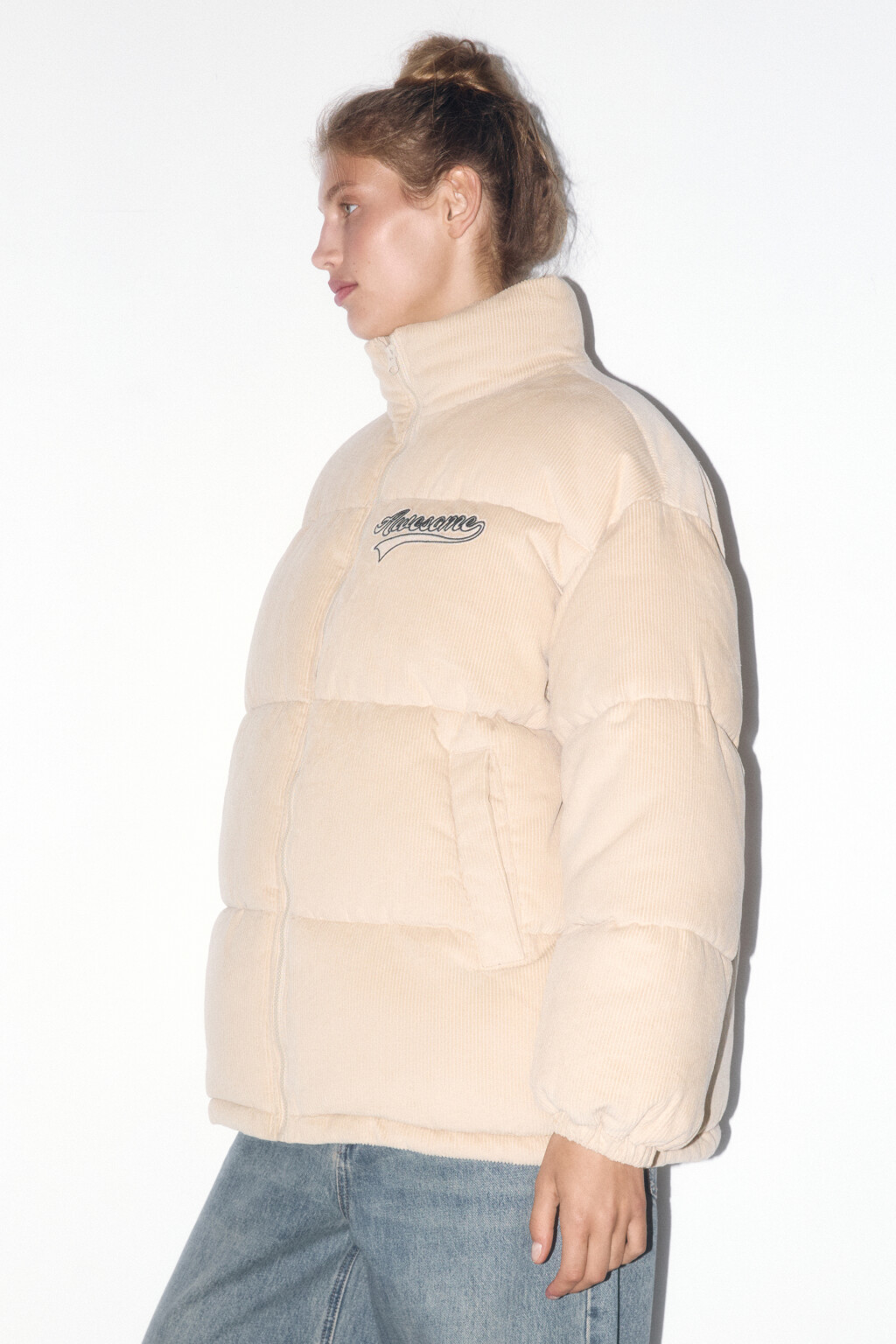 Куртка oversize стеганая с вельветовой фактурой - цвет бежевый - 3