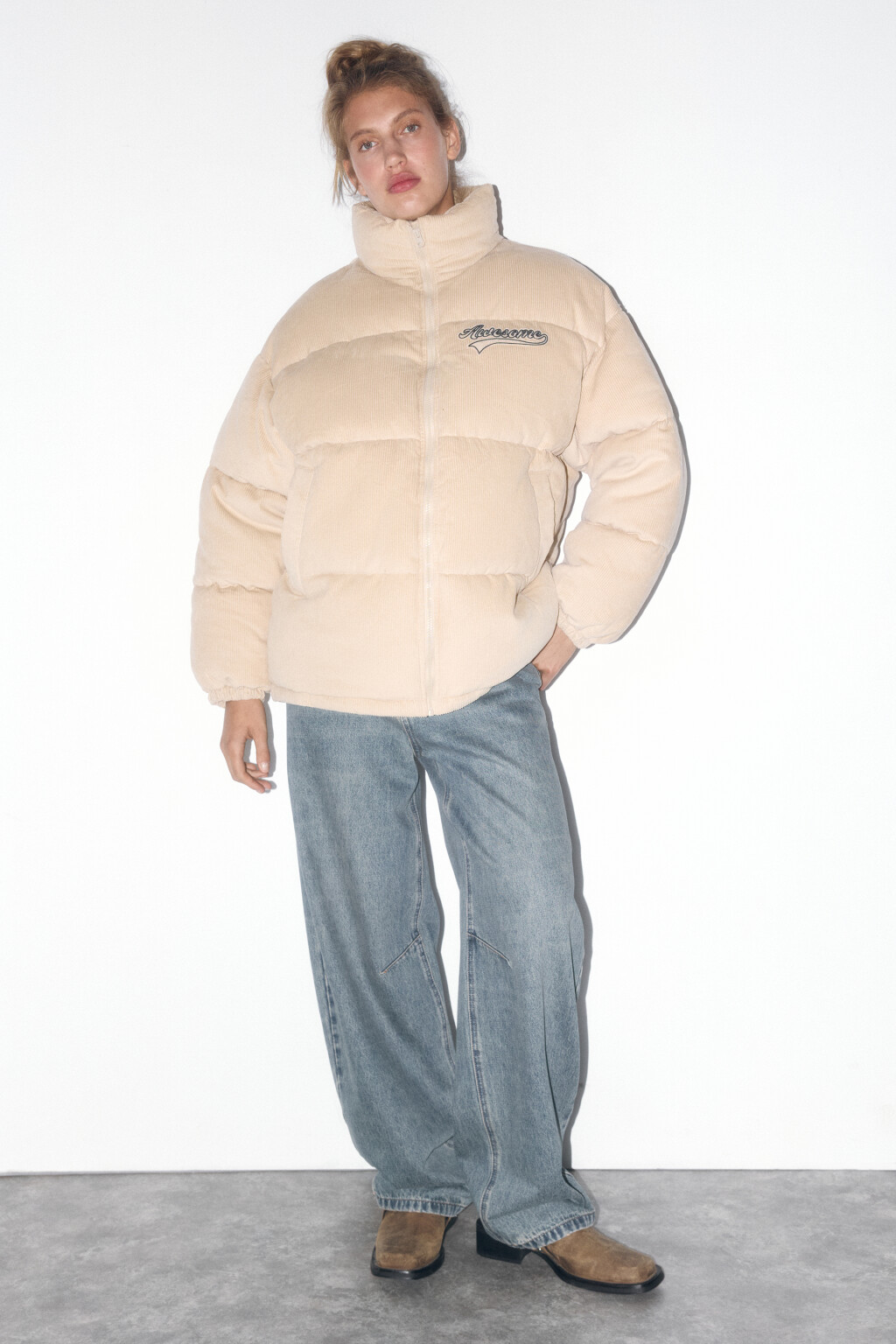 Куртка oversize стеганая с вельветовой фактурой - цвет бежевый - 5