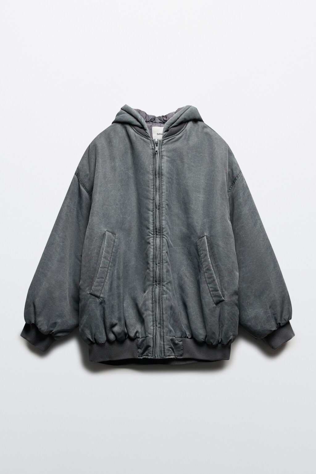 Куртка-бомбер oversize с капюшоном и вареным эффектом - цвет серый - 9
