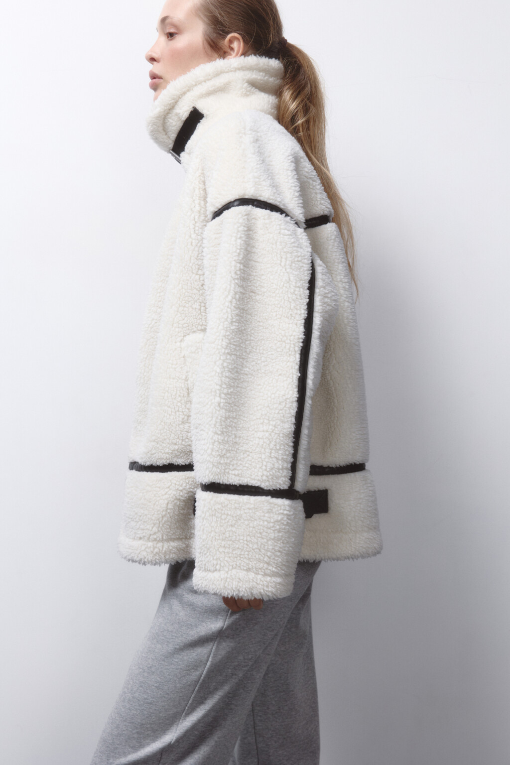 Куртка-авиатор из искусственного меха под овчину - цвет молочный - 1