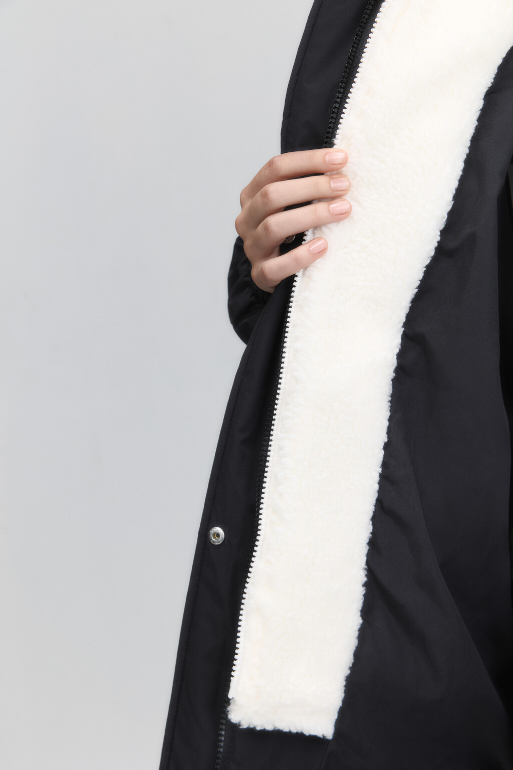 Куртка oversize стеганая с флисовым капюшоном - цвет черный - 8