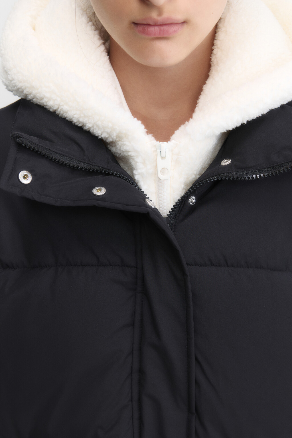 Куртка oversize стеганая с флисовым капюшоном - цвет черный - 6