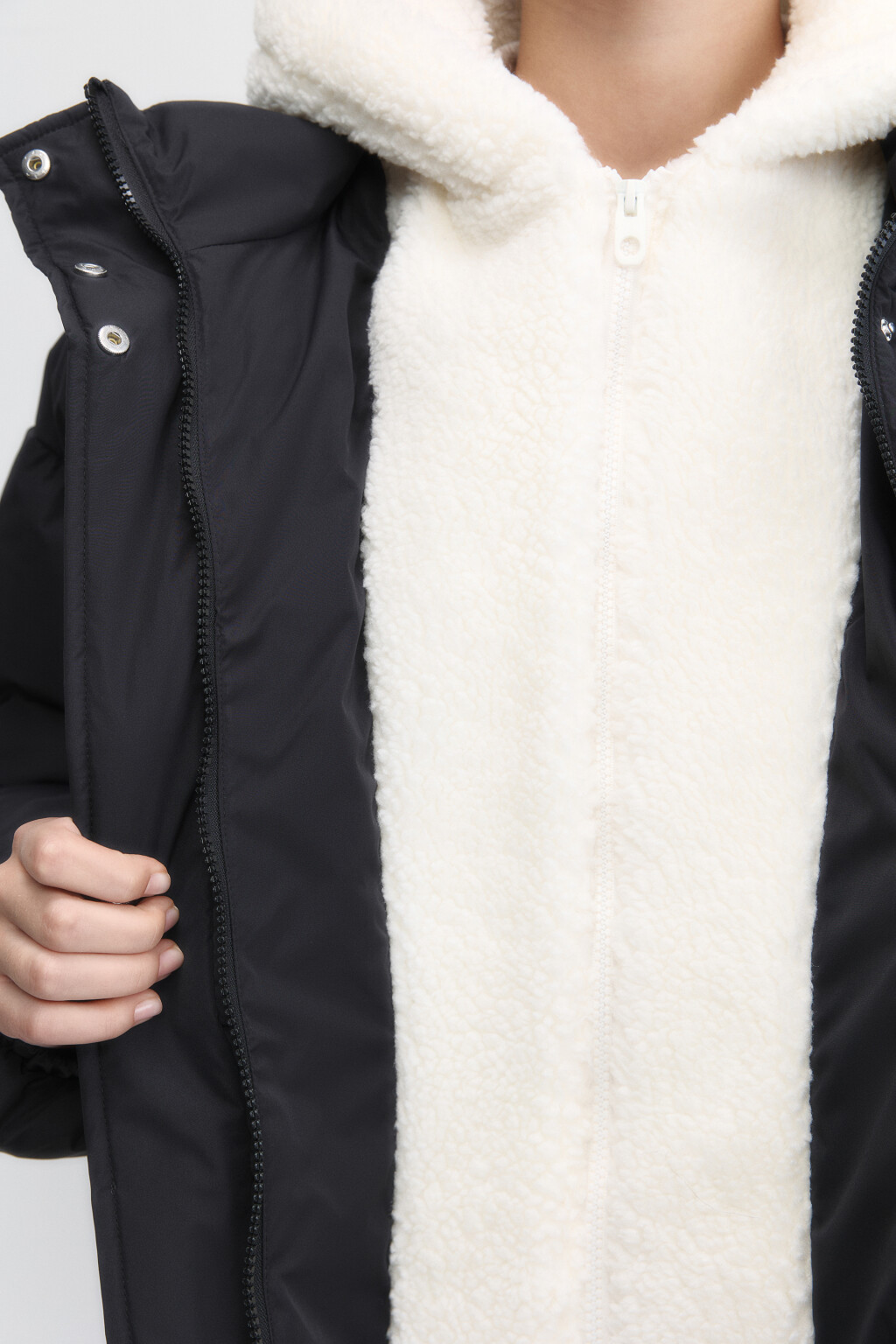 Куртка oversize стеганая с флисовым капюшоном - цвет черный - 10