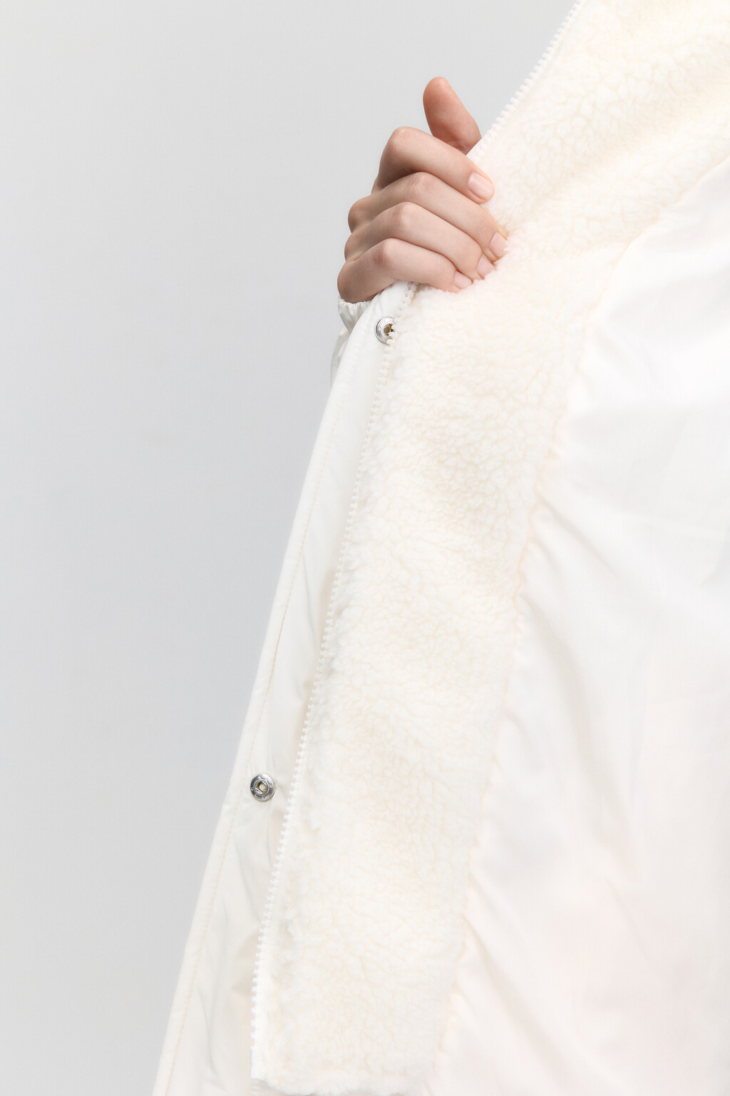 Куртка oversize стеганая с флисовым капюшоном - цвет молочный - 8