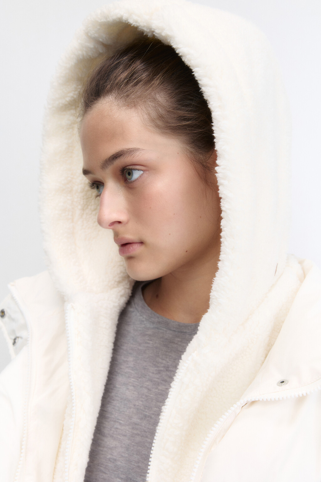 Куртка oversize стеганая с флисовым капюшоном - цвет молочный - 10